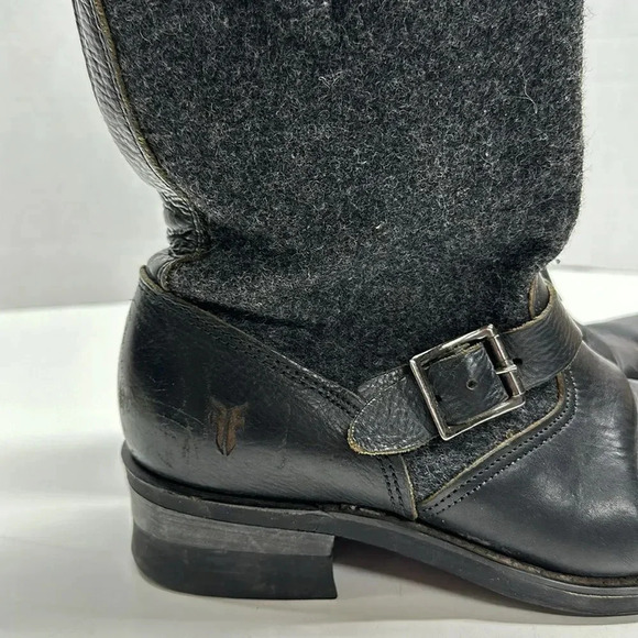 Frye Veronica Charcoal Engineer Wool Leather Moto Low Heeled Boots Gray Size 10 - Picture 2 of 11